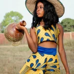 Yellow and Blue Crop Top and Skirt